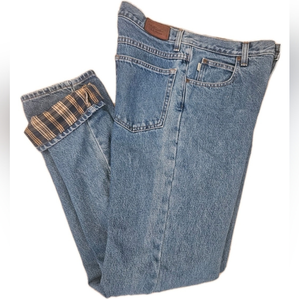 LL Bean Classic Fit Fleece Lined Straight Leg Cotton Jeans Men's 31X34